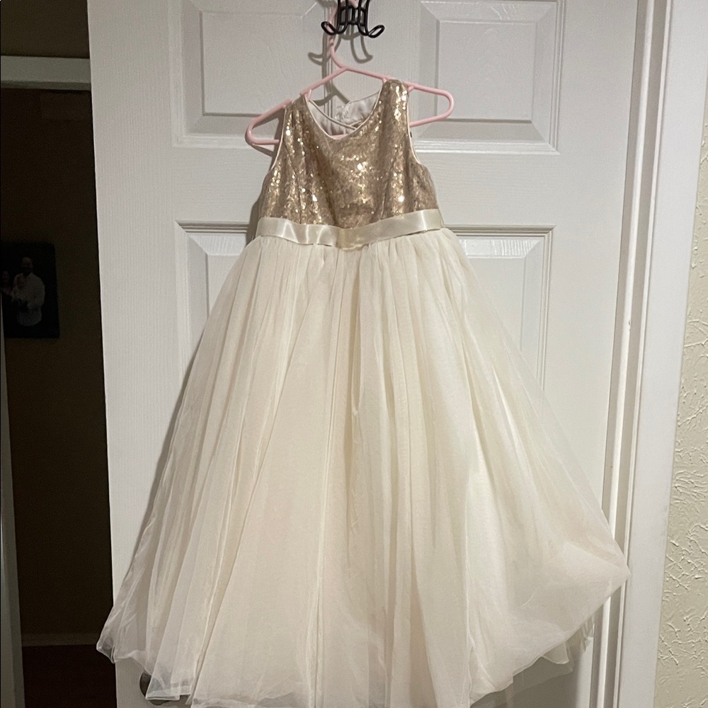 David's Bridal Gold and Cream Formal Kids Dress